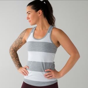 Lululemon Bold Stripe Superb Tank Top Gray Angel White 4
